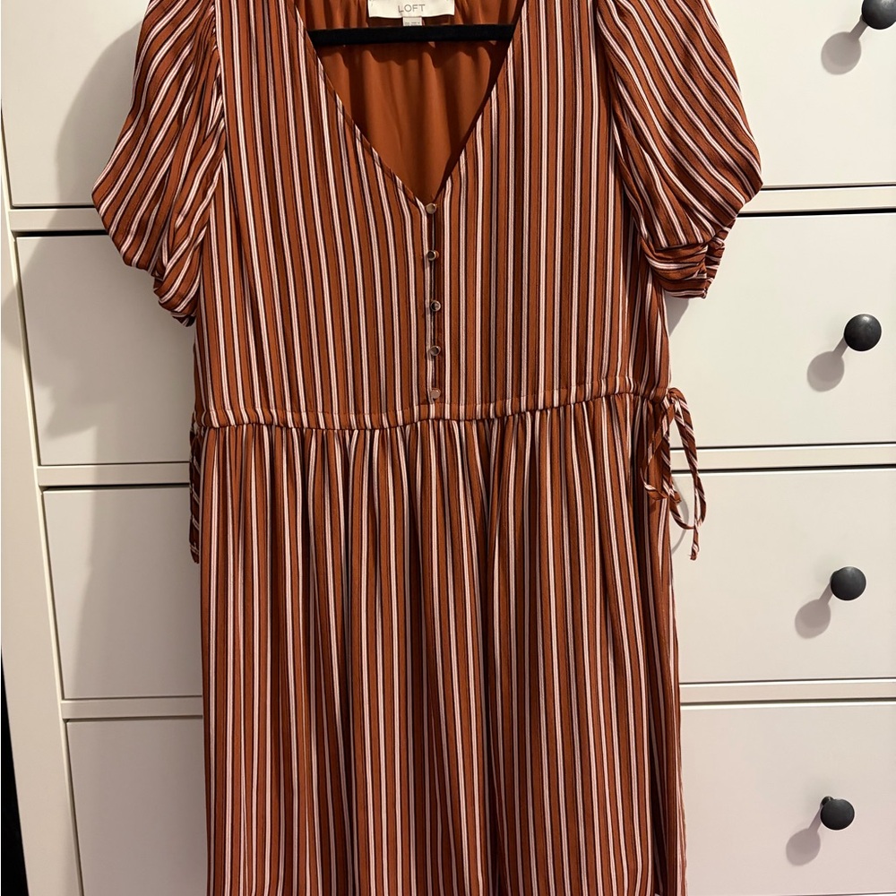 LOFT Orange and White Striped Midi Dress